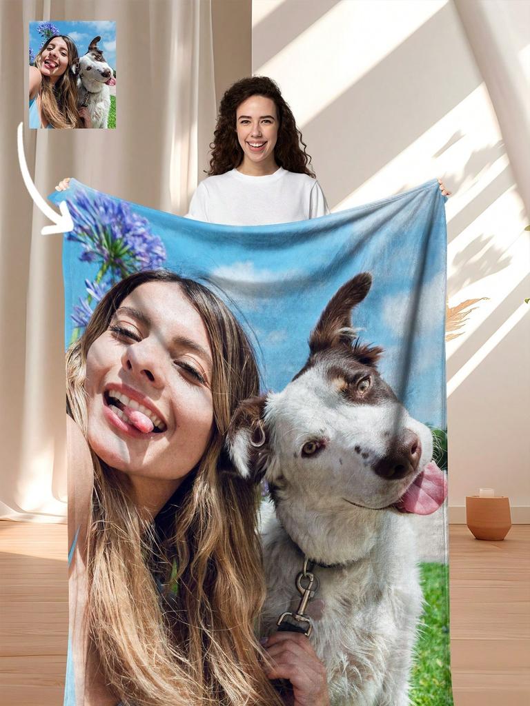 1pc Custom Blanket With Photo Text, Personalized Blanket Custom Throw Blanket, Custom Gift Blanket For Family, Friends