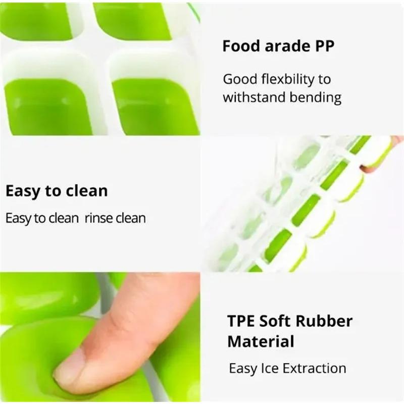 Ice Cube Tray Silicone Mold with Cover Square 14-cube Easy Release Ice Cube Molds Summer Kitchen Bar DIY Iced Drink Maker Tools
