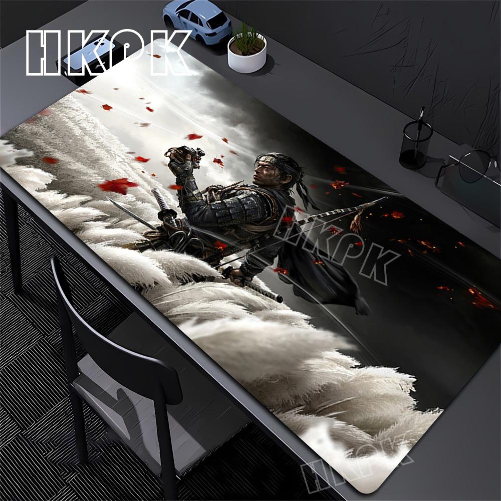 Large Computer Gamer Table Mat Ghost of Tsushima Samurai  Mouse Pad Laptop Desk Mats PC Mousepad Non-slip Rubber Keyboard Pads