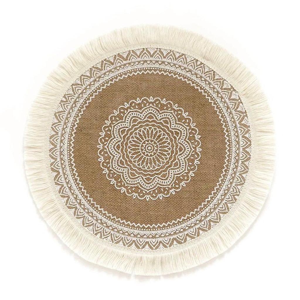 Sottopiatti Rotondi in Juta Naturale con Motivo Floreale Ecologico Vintage Decorazione da Pranzo per Uso Domestico