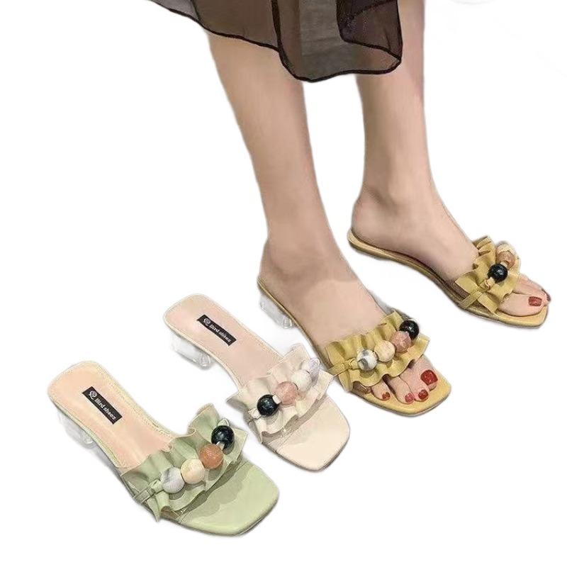 Ciabatte di Cristallo - Scarpe da Donna con Tacco Spesso e Punta Quadrata, Sandali con Tacco Alto
