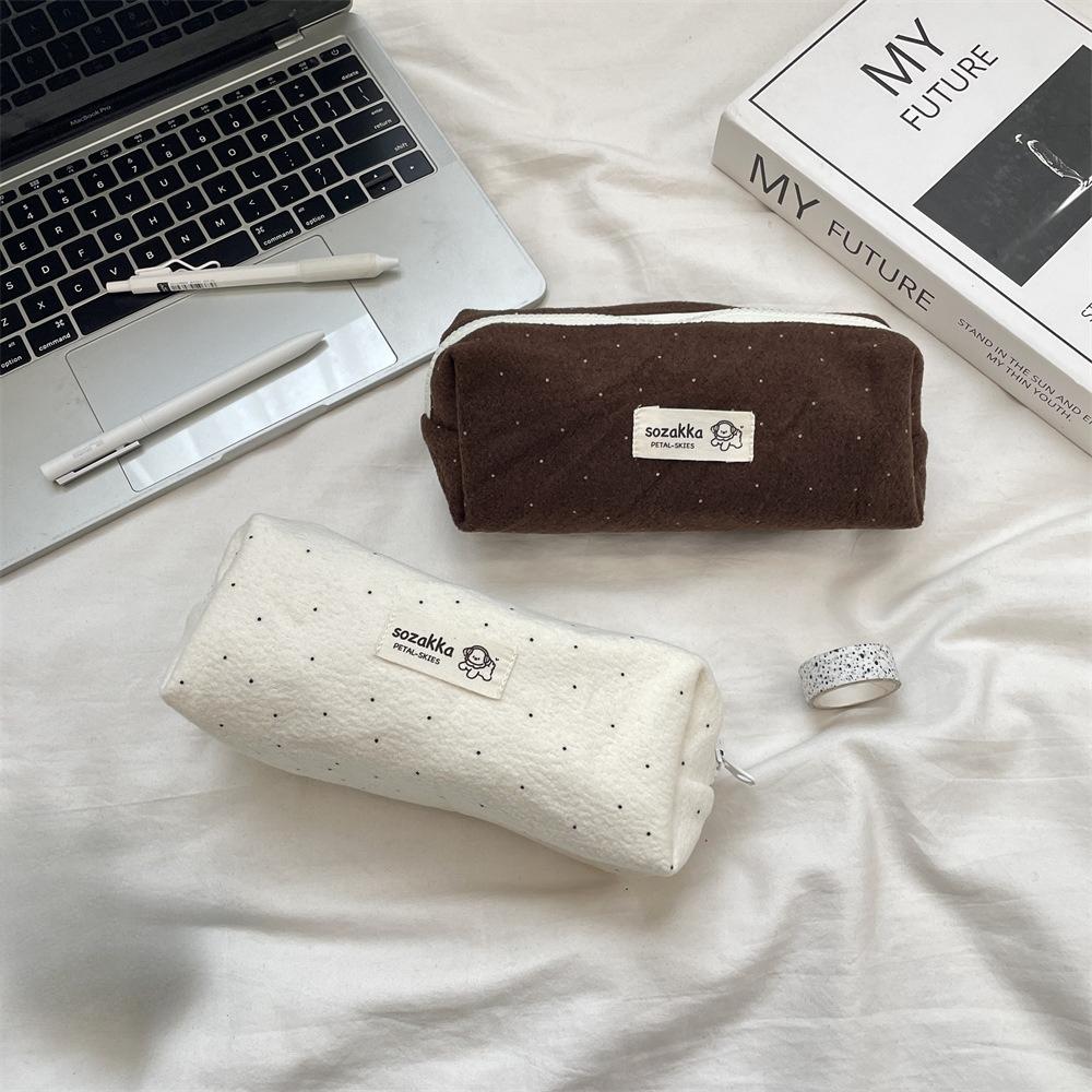 Woolen Korean-style Polka Dot Pen Case  Ins Stationery  Large Capacity  High Appearance Level Small Student Miscellaneous Storage Bag