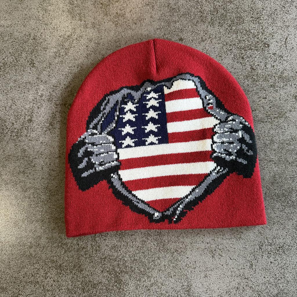 Acrylic Knit Hat With Color Block Pattern For Winter Outdoor Warmth