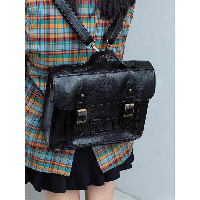Schulstil Retro Rucksack Designgefühl Student Lässige Pendlertasche Schlichte Ledertextur Solide Handtasche Umhängetasche