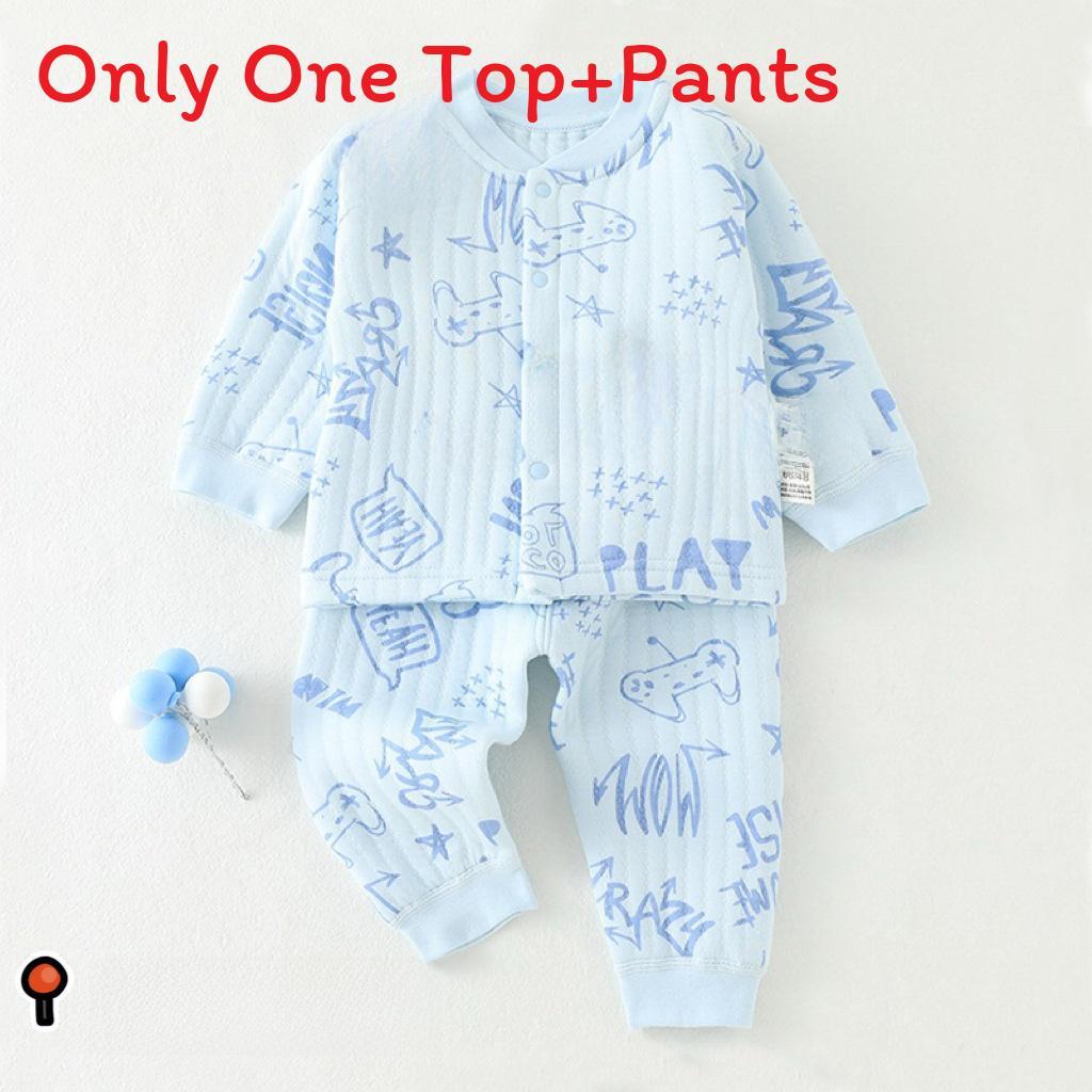 Baby Threelayer Warm Cotton Pajama Set With Cartoon Patterns For Newborns