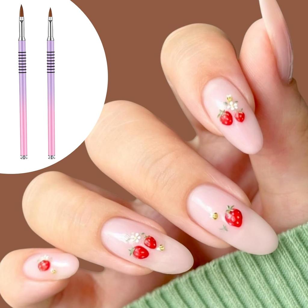 2PCS Acrylic Brushes for Nails, Size 2, 4 Professional Manicure Brush Set Purple-Pink Gradient Nail Tools Non-slip for Acrylic Powder, Nails