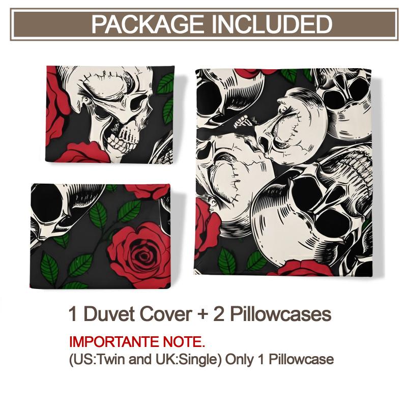 Skull And Rose Print Duvet Cover Set, No Filler, Soft and Comfortable Bedding Suitable for Bedroom and Hotel Decoration