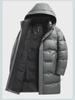 Men's Winter 2024 White Duck Down Hooded Mid-Length Jacket