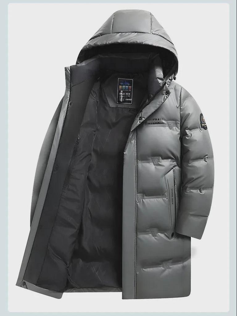 Men's Winter 2024 White Duck Down Hooded Mid-Length Jacket