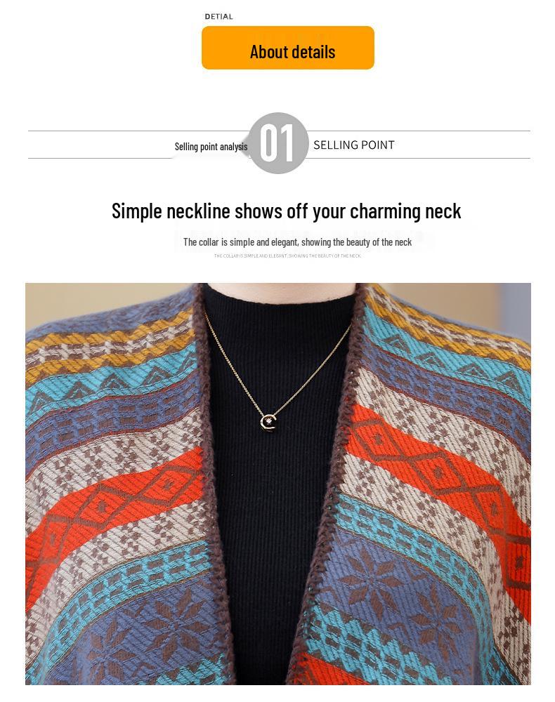 Damen Übergröße Geometrischer Ethno-Stil Gestrickter Gestreifter Schal (2025)