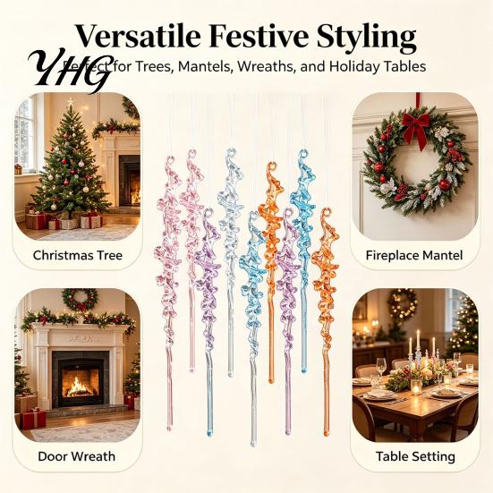 Decorative Hanging Lanyards Included 12Pcs Colorful Spiral Icicle Ornaments, Acrylic Twisted Ice Bar Decor for Christmas Tree, Easy Storage
