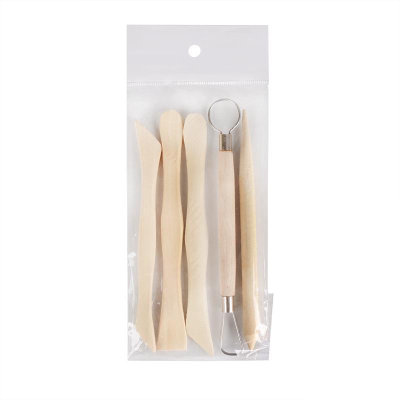 5-Piece Pottery & Polymer Clay Sculpting Tool Set with Wooden Knife