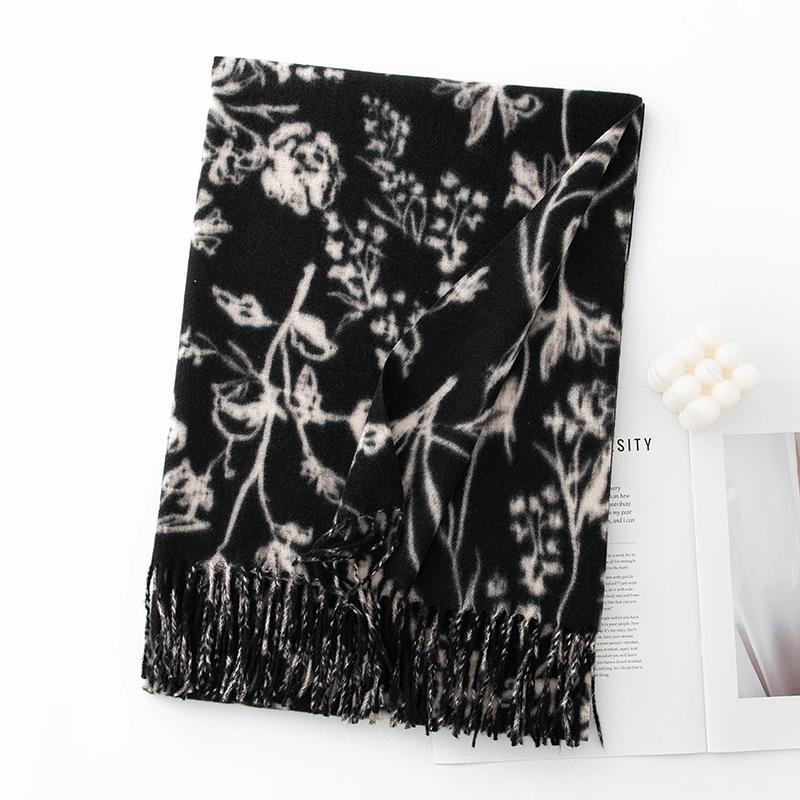 Europäischer und amerikanischer Imitations-Kaschmir-Druck-Langer Schal für Damen Winter High-End-Gefühl Schal 2024 Neuer vielseitiger Partnerschal