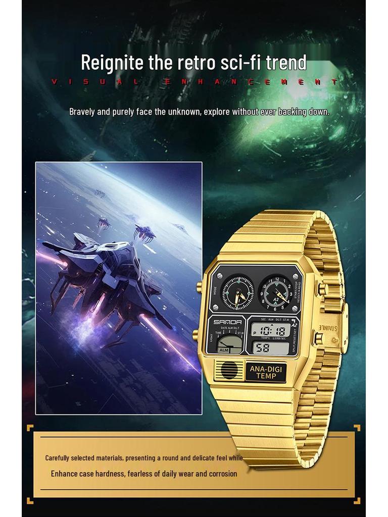 Sanda Waterproof Multifunctional Sports Watch with Temperature Alarm & Fashionable Design