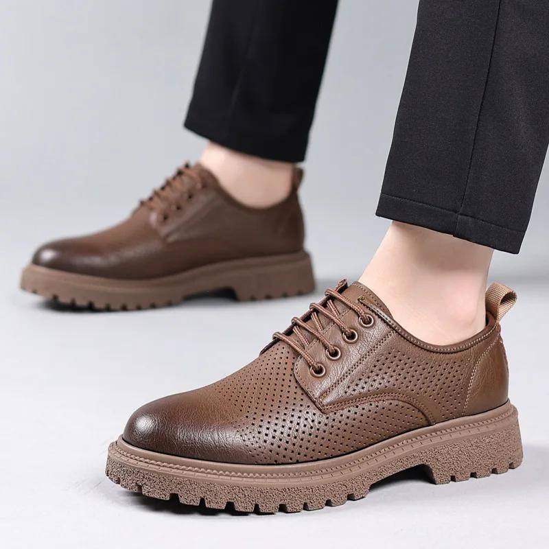 Fashion Spring Autumn Fashion Hollow Leather Platform Shoes for Men British Style Men Loafers Designer Casual Business Formal Shoes Male