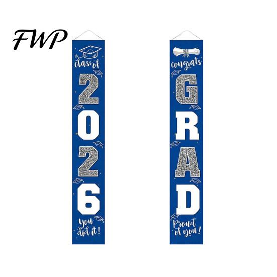 Durable Polyester Graduation Banner 1 Pair 2026 Decoration Class of Congrats Grad Door Sign Porch for Indoor Outdoor Front Hanging Party Supplies