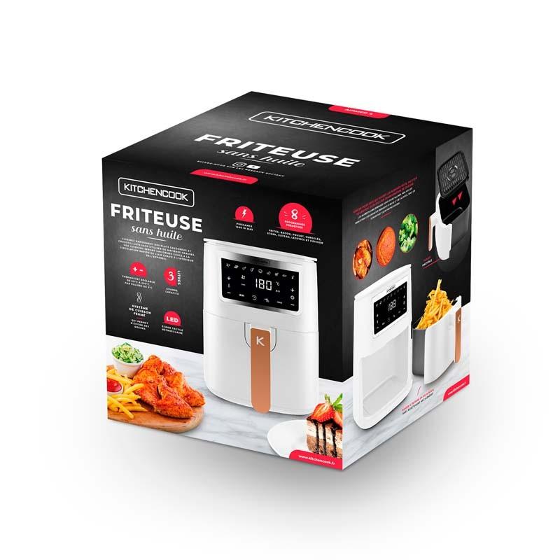 Kitchencook - Friteuse Sans Huile 4l - 8 Programmes - Minuterie Numérique - Thermostat Réglable - 1400w - Blanc