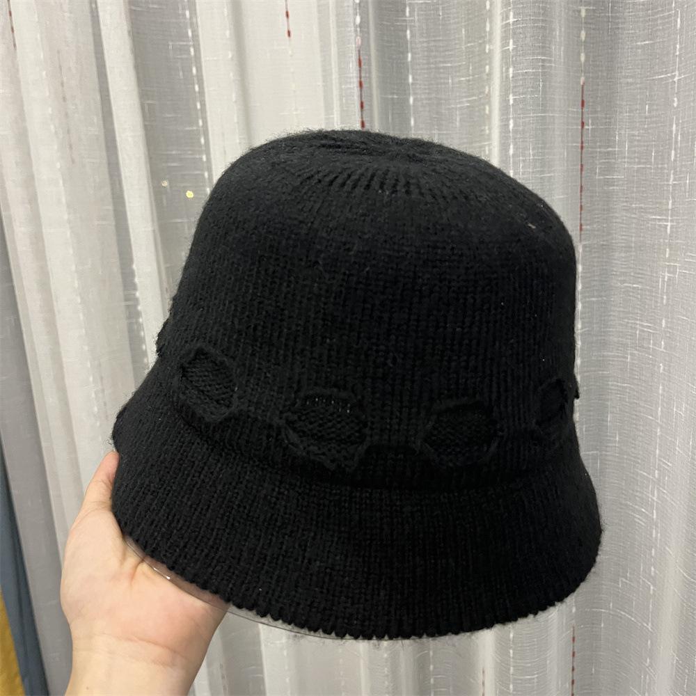 

Осень и зима новая вязаная шляпа-колокол показывает лицо маленьких женщин складная простая ретро универсальная шляпа рыбака Adult (55-58cm) чёрный