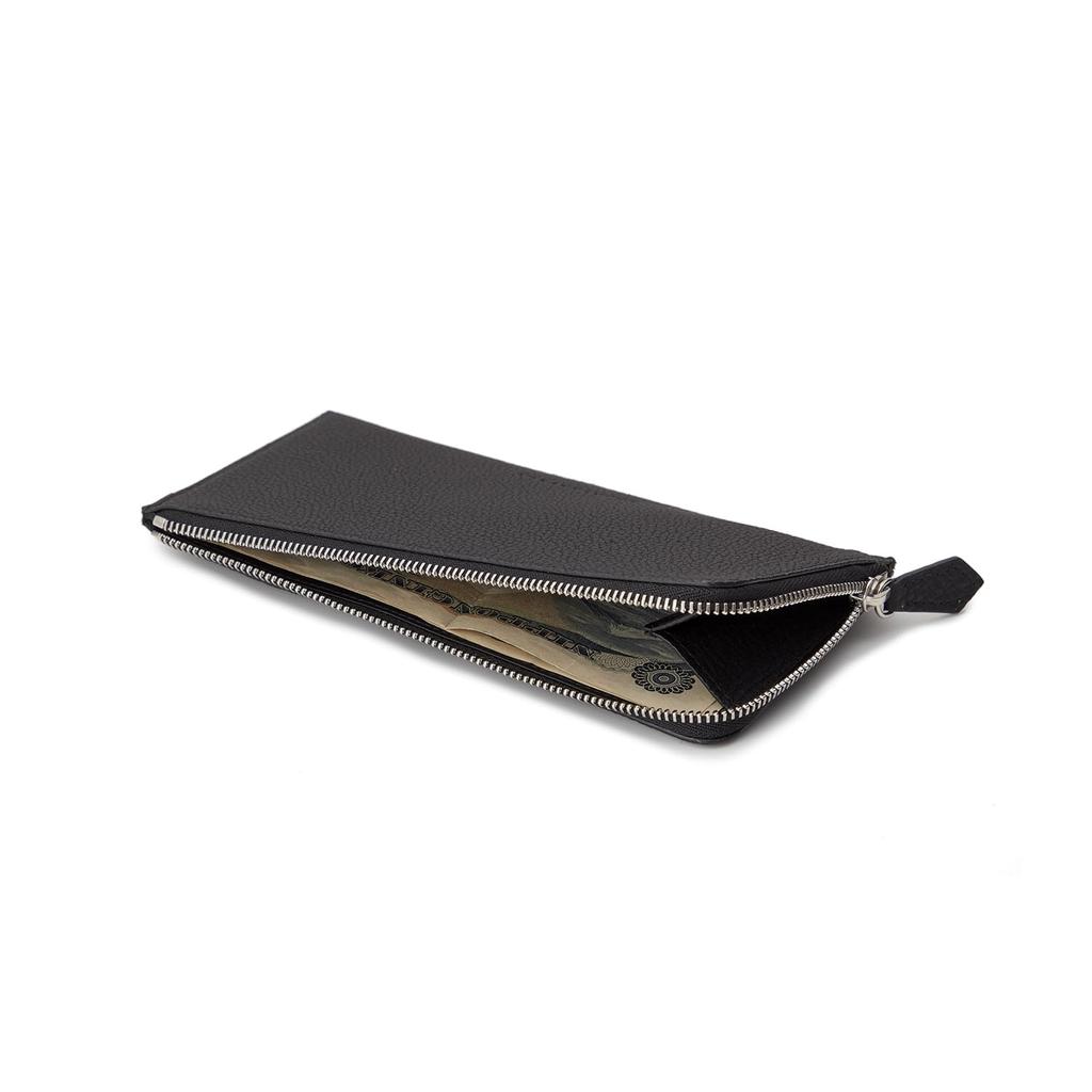 BONAVENTURA Long Wallet in Shrink Leather Made with the finest European genuine Perfect as a L-Zip [Black]. leather. Minimalist, thin, leather. gift.