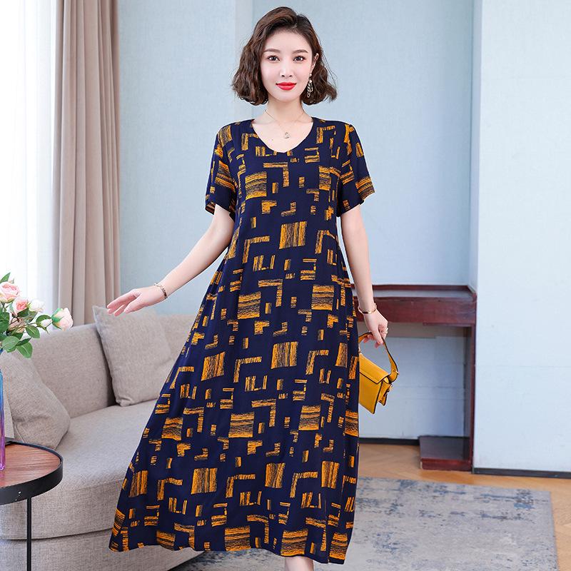 2023 Bavlněné tištěné letní šaty s kontrolou bříška plus size pro ženy středního věku a starší