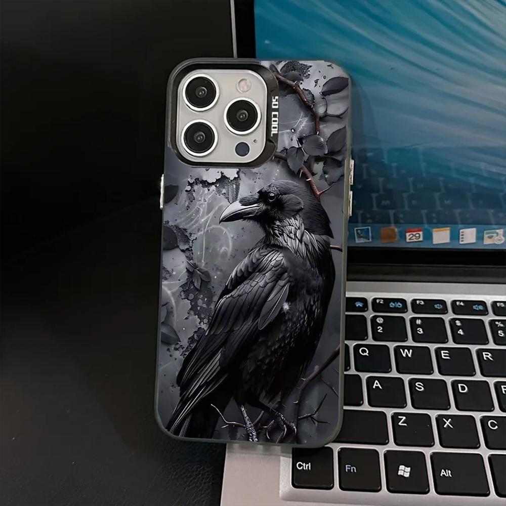 Black crow pattern Phone Case for iPhone 16 15 14 13 12 11 Pro Max Plus shock-proof back cover anti-fingerprint