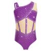 Meisjes Glanzende Strass Dans Leotard Mouwloos Asymmetrisch Kleurblok Bodysuit