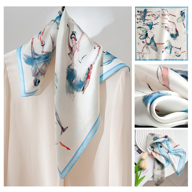 Womens 100% Mulberry Silk Scarf Small Rose Print Square Neckerchief Fresh Sweet Style