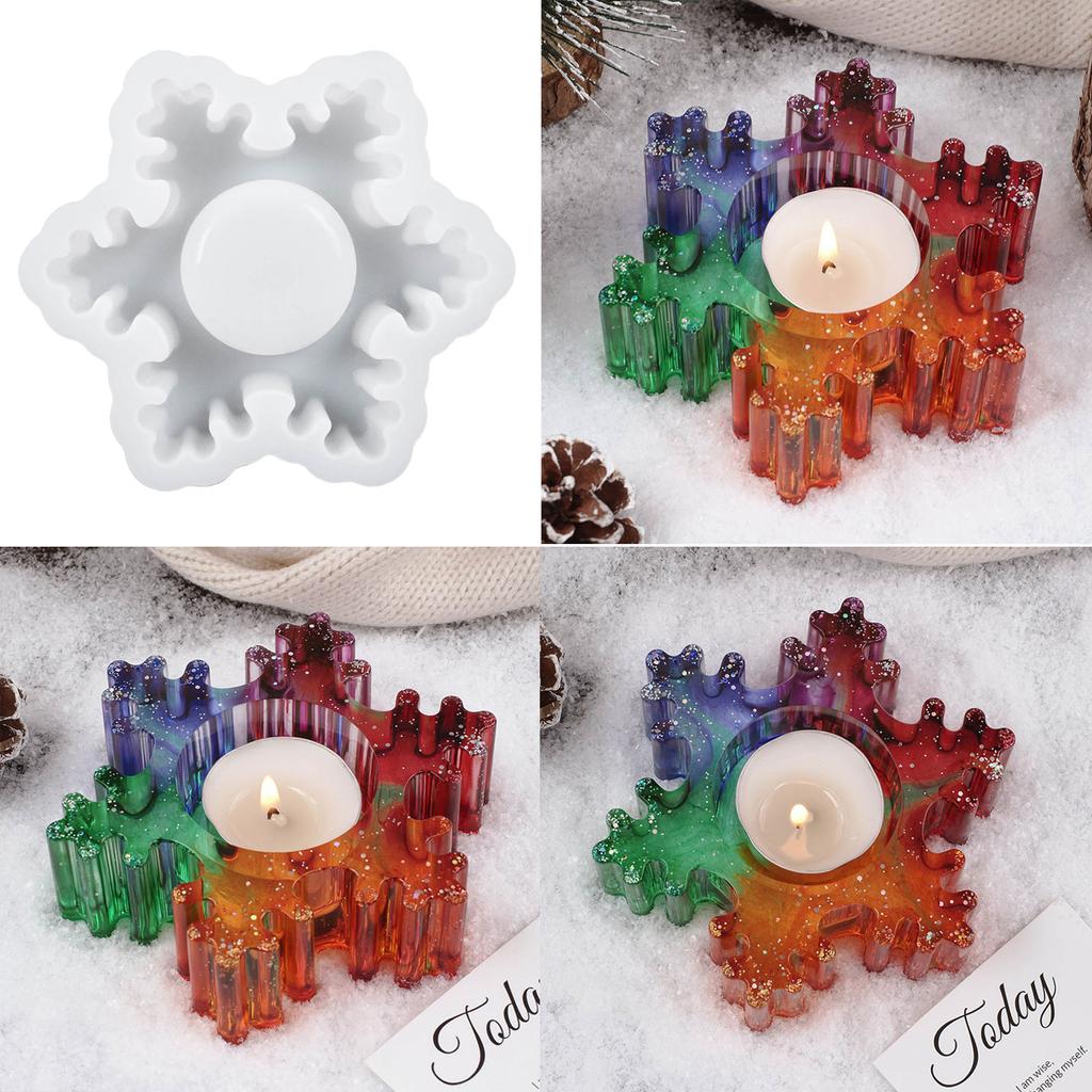 1/4Pcs Candlestick Silicone Mould for DIY Snowflake Candle Holder Resin Molds for DIY Tealights Holder Home Decorations