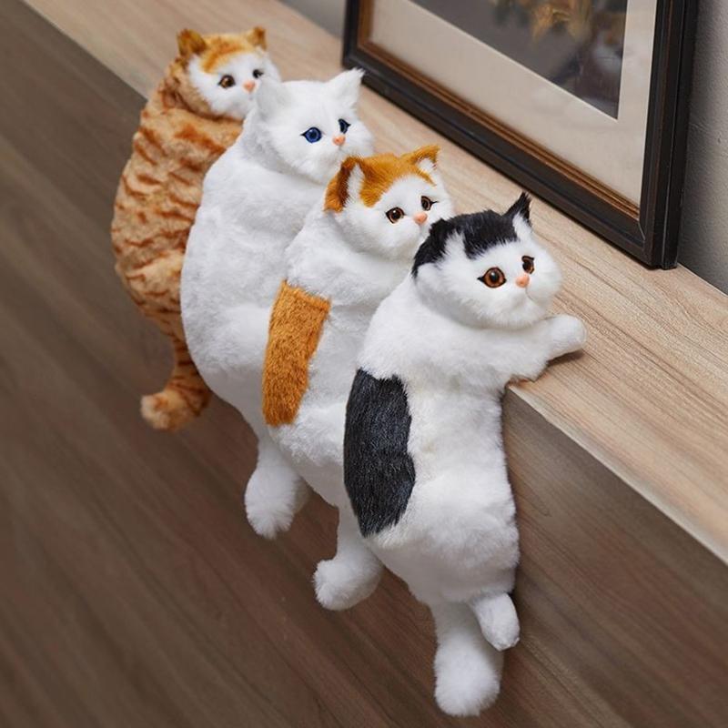 Simulation Furry Hanging Cat Realistic Cat Doll Animal Figurines Plush Hanging Kitten Toy Cute Kitten Model Gift Home Tv Decor