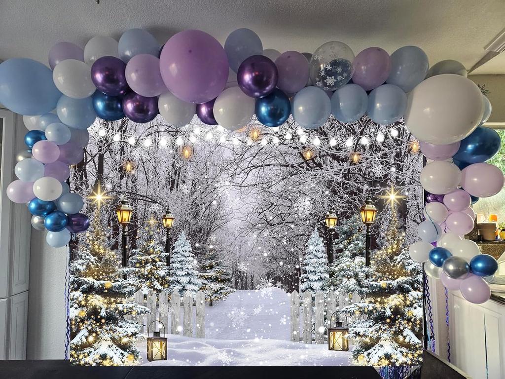Winter Wonderland Scene Backdrop 7x5FT Winter Snowflake Christmas Tree Forest Scene Photography Background Snowy Xmas Pa