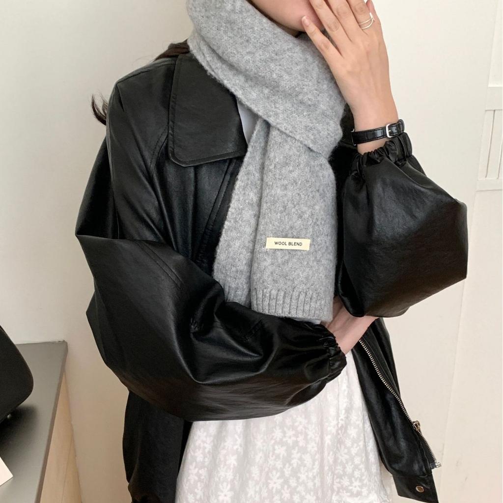 New Style Wool Blended Winter Scarf for Women Solid Color Knitted Korean Style Fresh  Sweet Fashionable and Versatile Warm Scarf