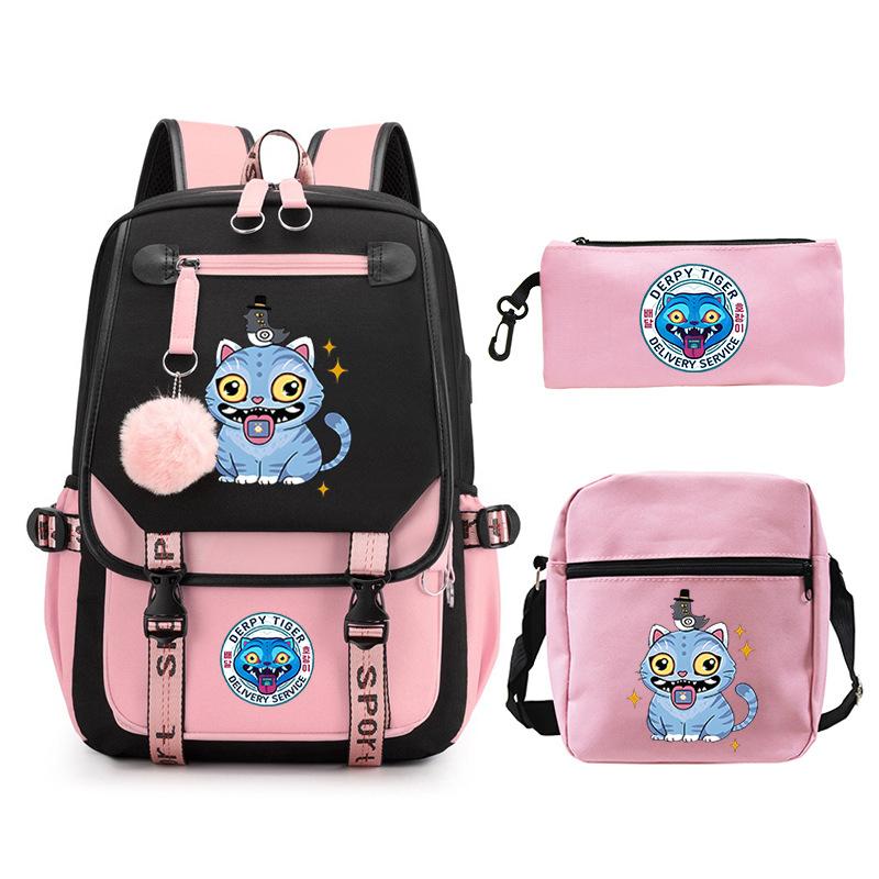 Animation Cartoon Printing High-Value Student School Bag Children'S Shoulder Backpack Pencil Bag Three-Piece Set