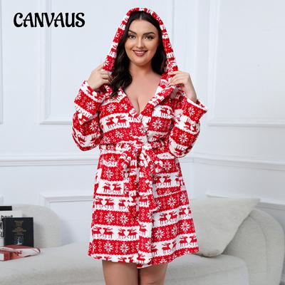 Plus Size Autumn Winter Women's Nightgown Warm Large Flannel Thick Bathrobe Christmas Stag Holiday Morning Gown