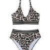 Evropské a americké duté bikiny dámské plavky s leopardím vzorem Sexy plavky s vysokým pasem