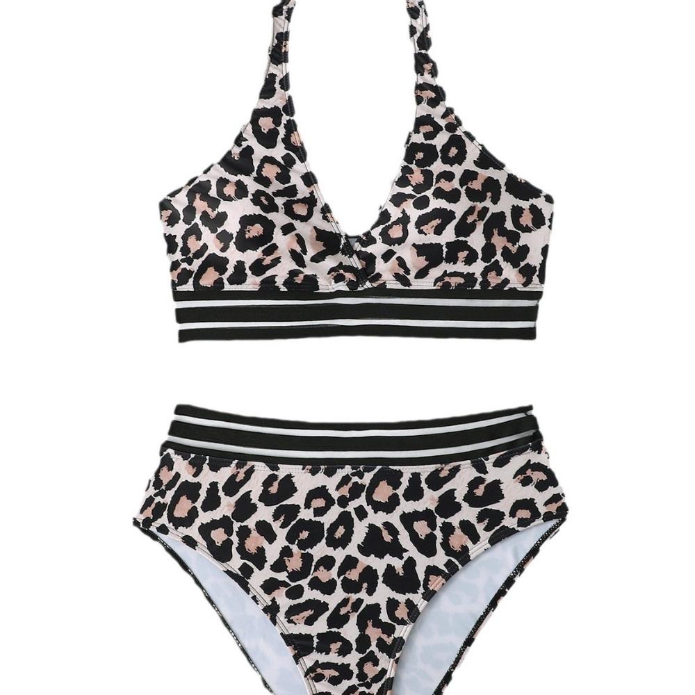 Evropské a americké duté bikiny dámské plavky s leopardím vzorem Sexy plavky s vysokým pasem