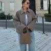 Womens Short Wool Blend Coat Street Style Button Front Shirt Collar Outerwear Fall Winter