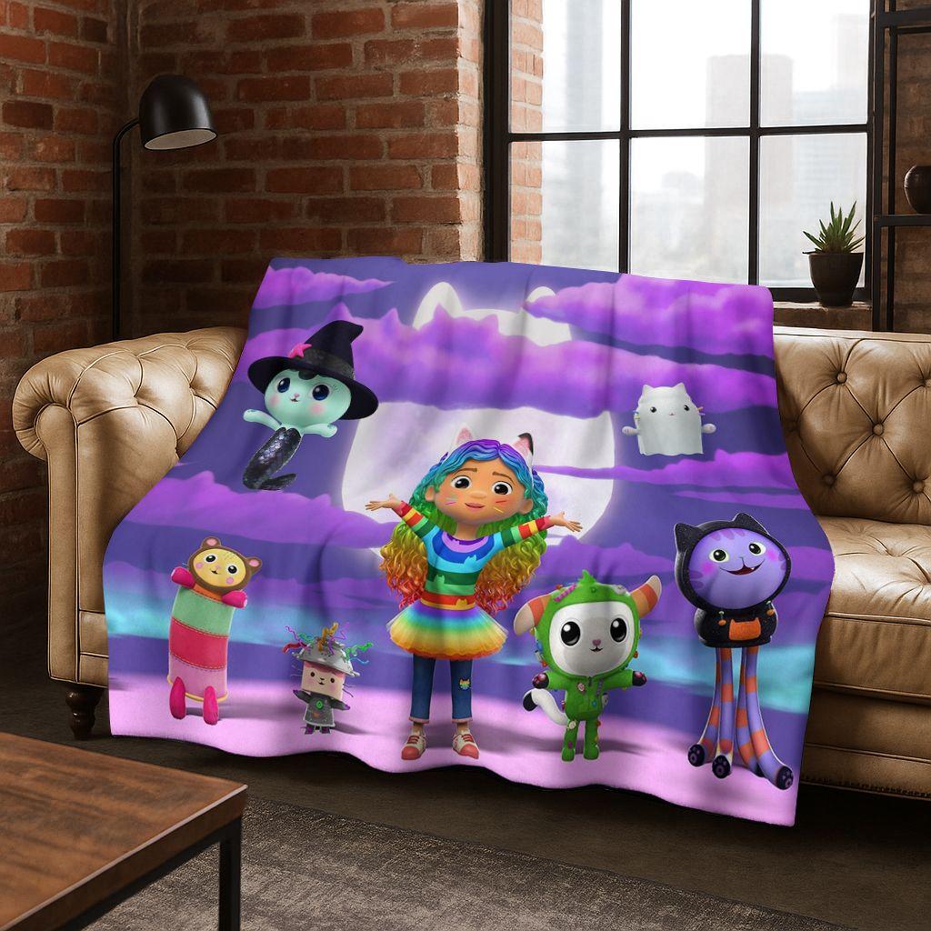 Cute Gabbys Dollhouse Cartoon Girl Kids Flannel Blanket Soft Warm Throw Blanket for Bed Bedroom Room Living Room Christmas Gift