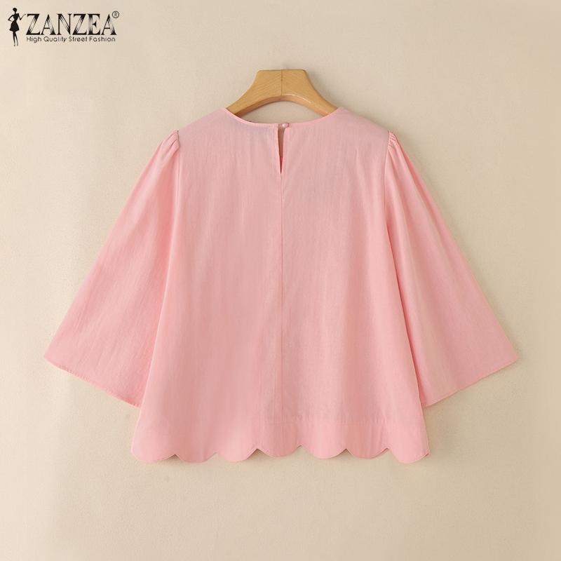 ZANZEA Women Casual Floral Embroidery Loose Summer 3/4 Sleeve Blouse