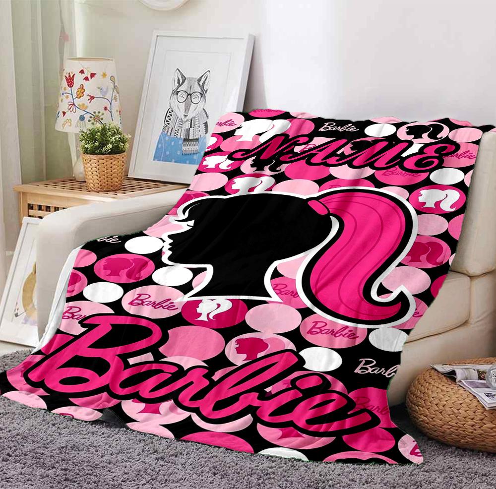 Custom Name Pink Barbie Flannel Blanket Throw Blanket Soft Warm Sofa Bed Home Decor Unique Gift