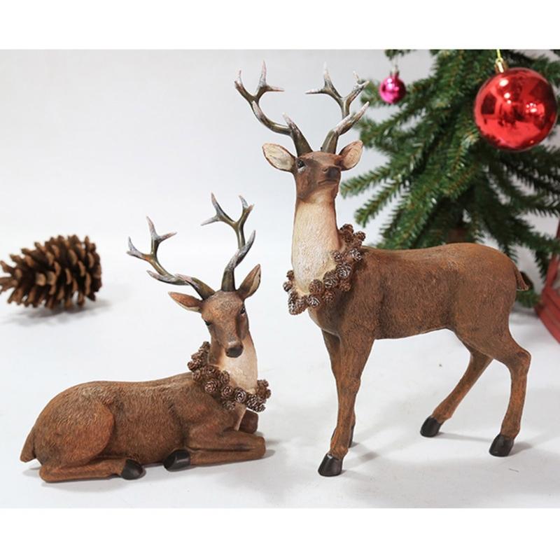 Christmas Decorations Realistic Reindeer Figurines with Long Antler and Feet Tabletop Centerpieces for Home Decors