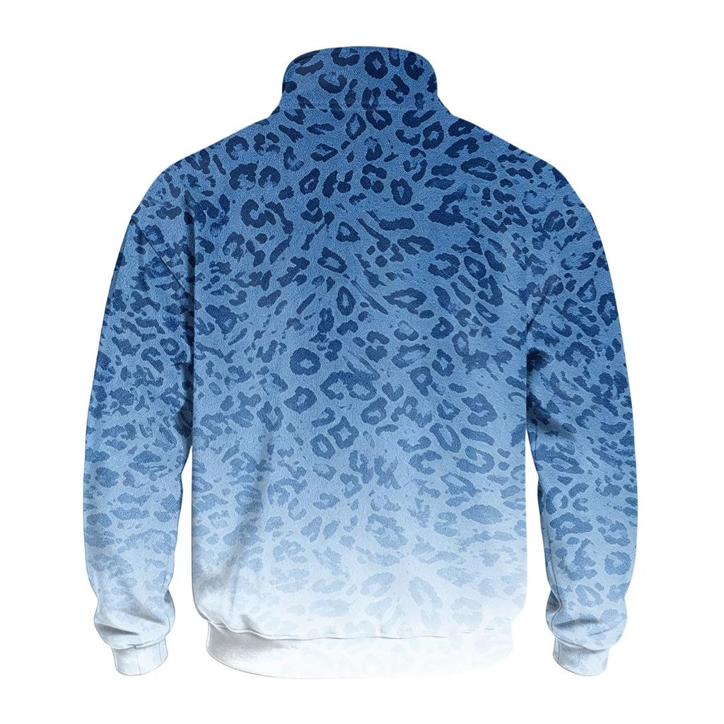 Men's Casual 1/4 Zip Stand Collar Sweatshirt with Leopard Print for Everyday Wear