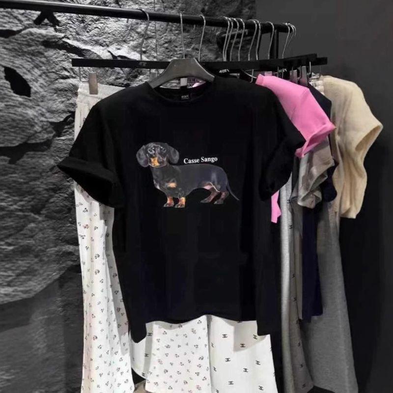 

Plus-Size Women s Korean Dongdaemun 2025 Summer New Loose Casual American Retro Dog Print Large Size Short-Sleeve T-Shirt for Women Black 3XL [Recommended 72.5-80kg]