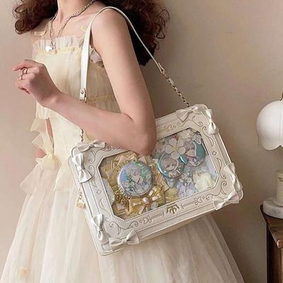 Lolita Women Ita Bag Ctue Girl Transparent Shoulder Bag JK Uniform Subculture Kawaii Bow Crossbody Bag DIY Display Messenger Bag