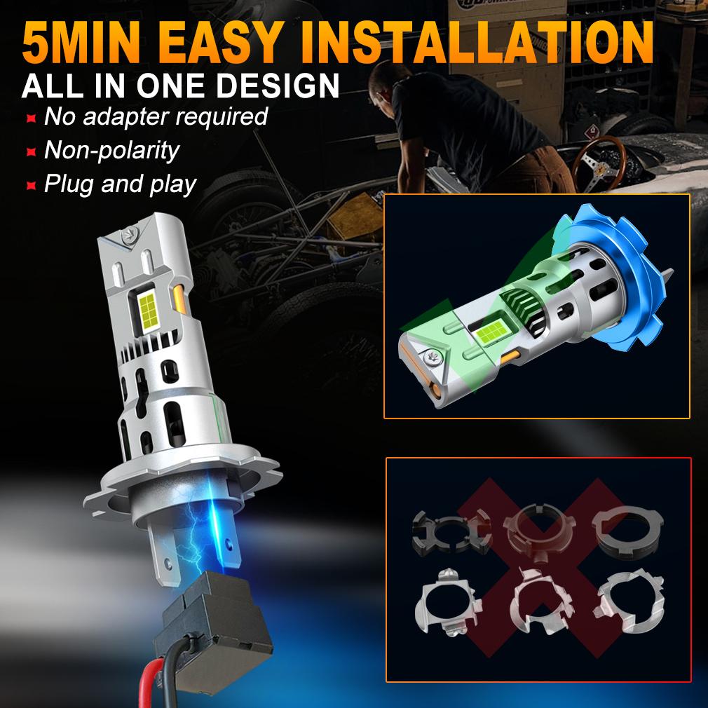 2 Adet 20000LM H7 LED Far Ampulleri 60W Mini Kablosuz CSP Araba Farı Fanlı Oto Diyot Lambaları H7 Turbo Led Otomobil Işıkları Canbus 12V 6500K Beyaz