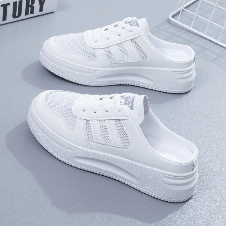 Foreign Trade Little White Slippers Women's 2025 Summer Rubber Women's Shoes Mesh Breathable Simple Bag Head Cool Half Drag