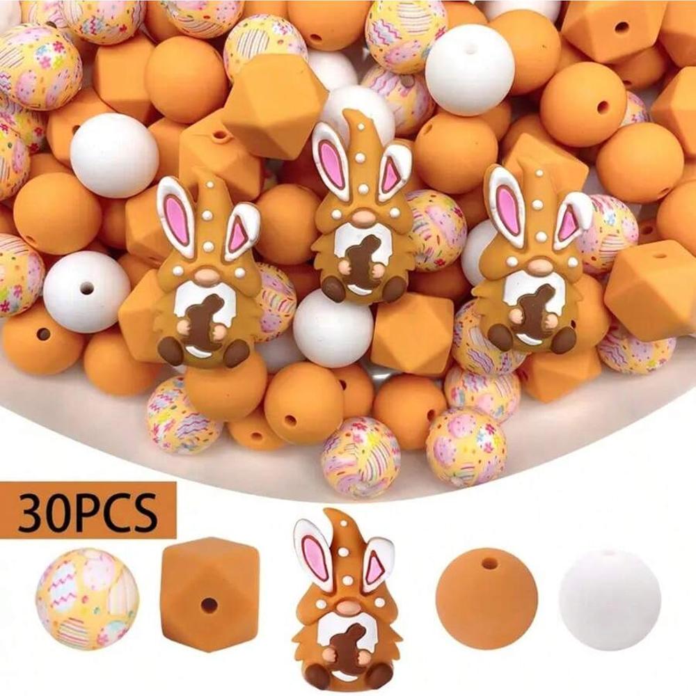 4/26/30/52PCS Easter bunny silicone beads, suitable for bracelets, keychains, lanyards, pen accessories, holiday accessories