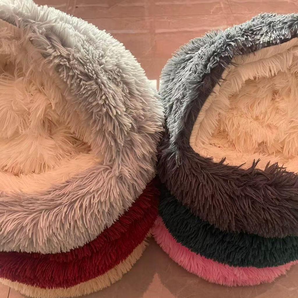 Zimowe Ciepłe Półzamknięte Pluszowe Legowisko dla Kota i Psa