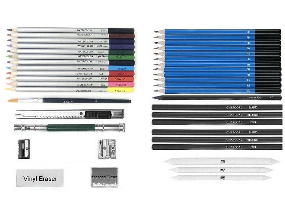 41-Piece Art Set: Sketch & Watercolor Pencils, Painting Supplies