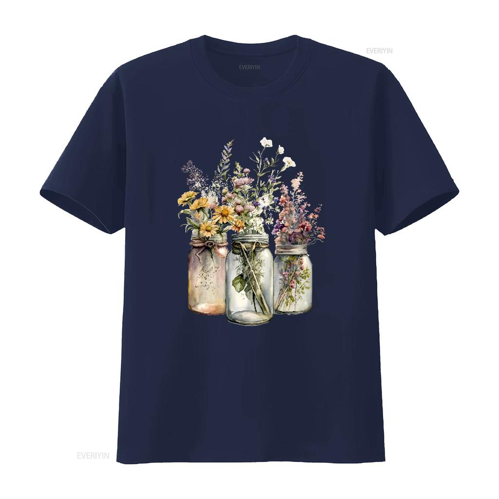 Mason Jar Wildflowers 5 Different Designs Ladies T Shirt Small 2xl 4 Colours Vintage Washed Casual Breathable Slightly Homme