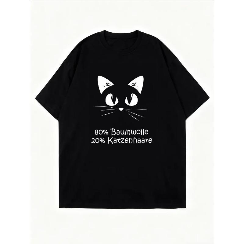 White Cotton T Shirt With Cat Face Print And Text For Casual Wear